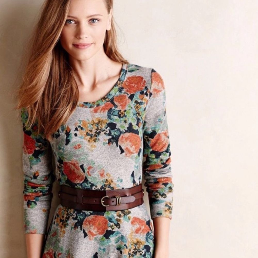 Anthropologie Saturday Sunday Gray Floral Dress Size S